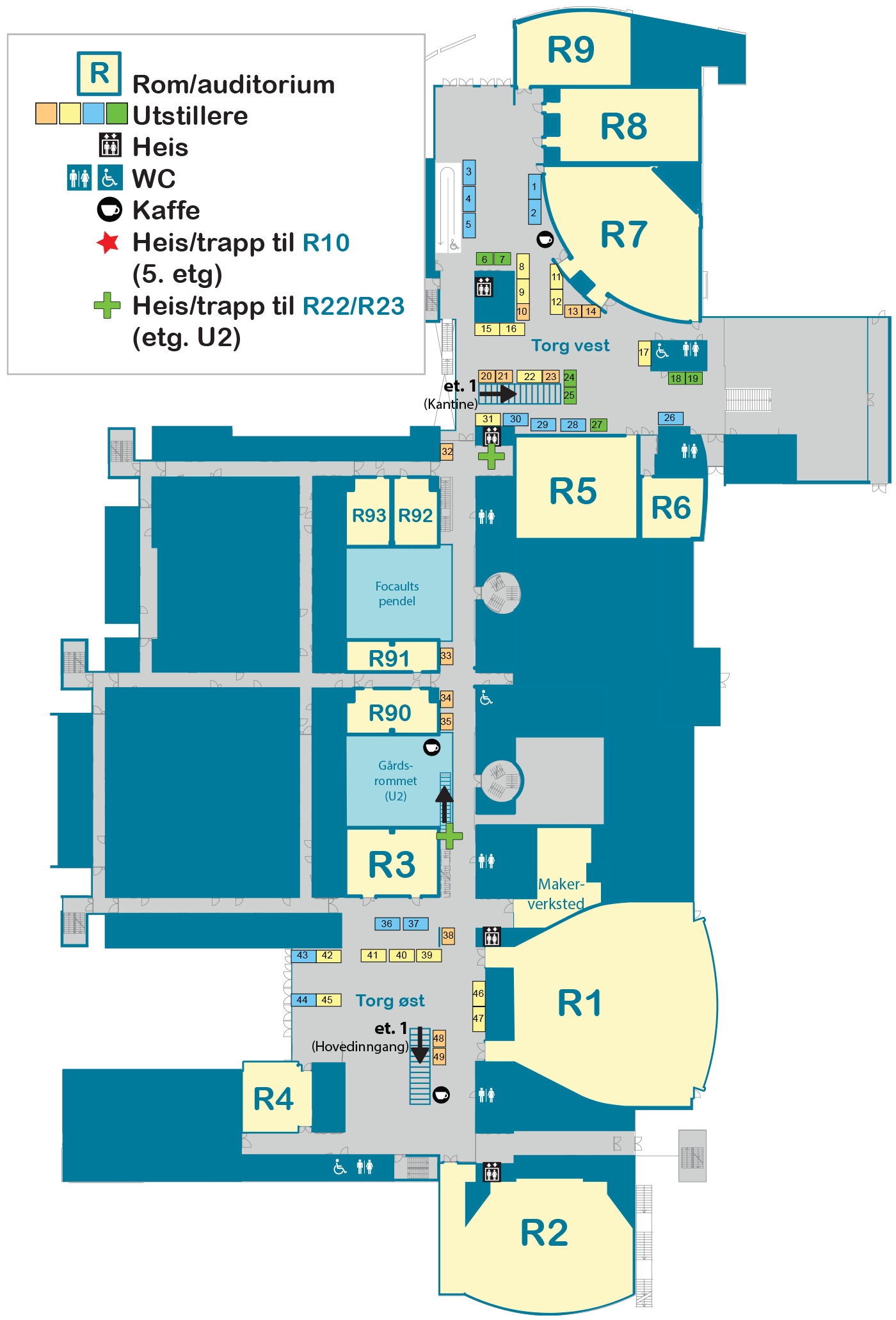 Romplan som viser etasje U1 i Realfagbygget