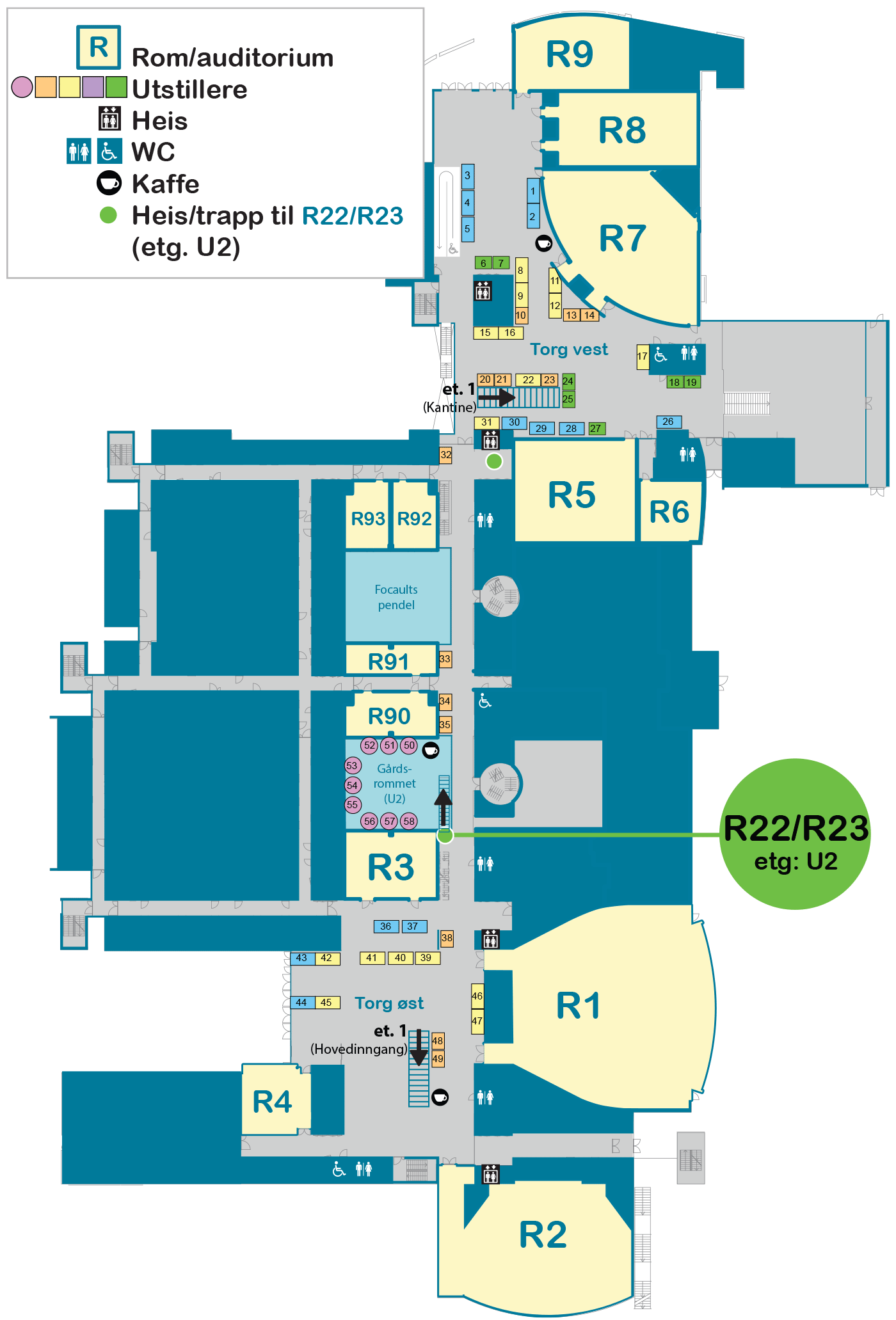 Romplan for etasje U1 i Realfagbygget
