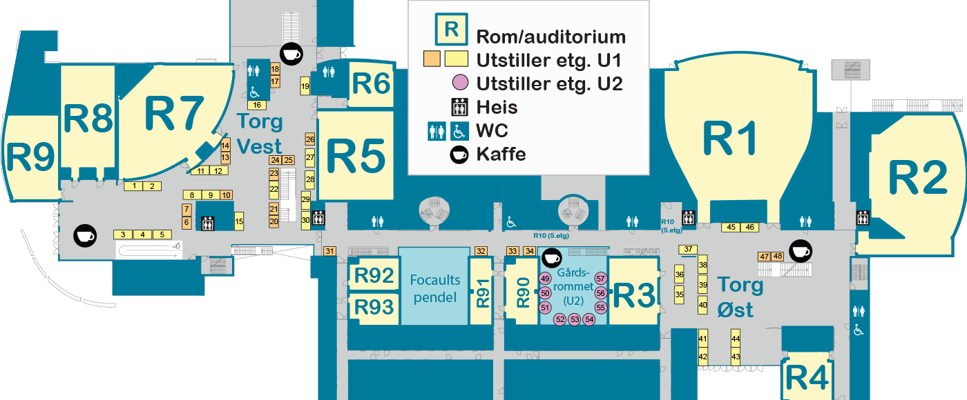 Utstillerkart/romplan realfagbygget etg. u1