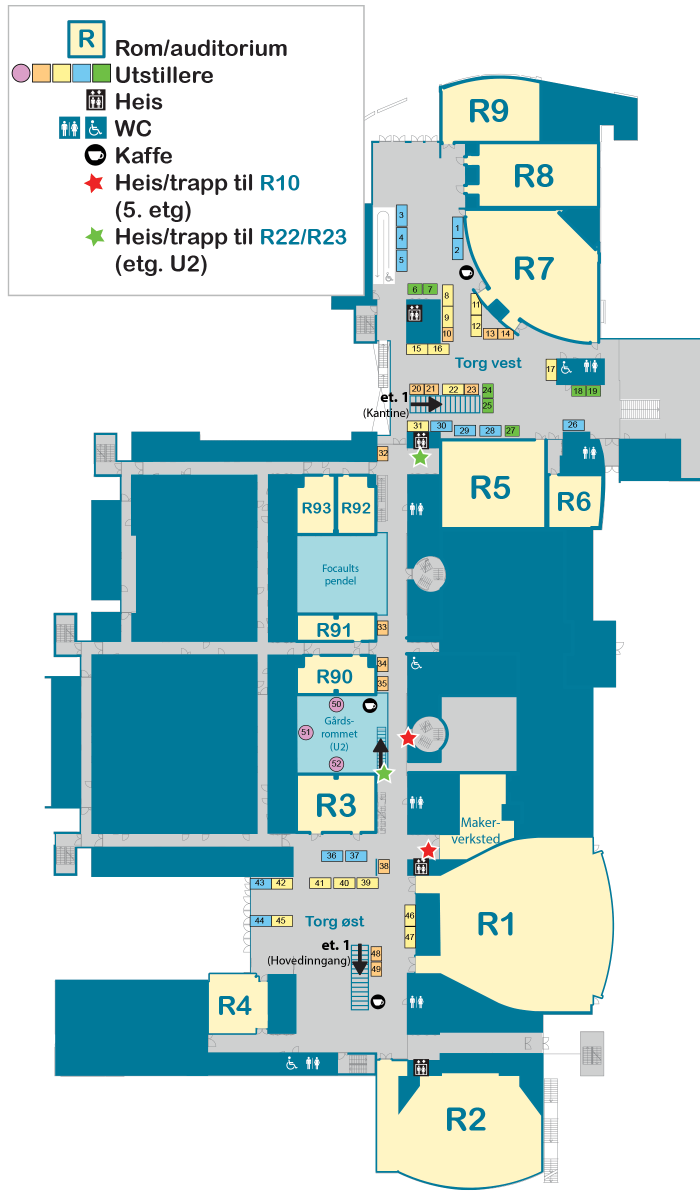 Romplan som viser etasje U1 i Realfagbygget