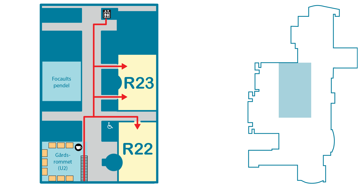 Kart som viser R22 og R23 i underetasje 2