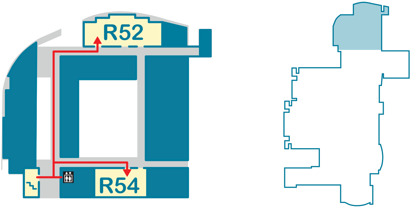 Kart som viser R52 og R54 i 2. etasje.